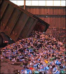 Piles of PET containers for recycling