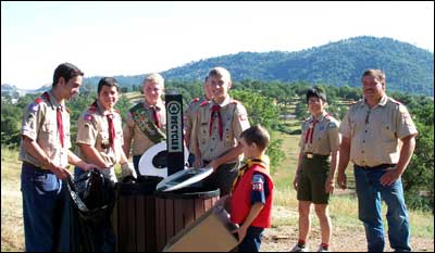 Boy Scouts collecting containers for recycling