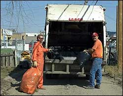 Collecting trash with truck