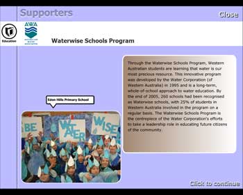 Screenshot of Australian Water Association supporters page in Ollie program