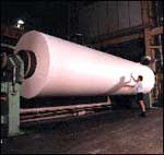 Employee with newsprint roll