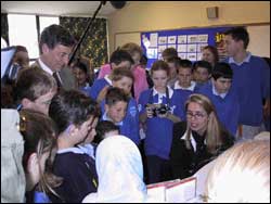 Senator Hill and Jane Stewart with students