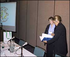 Jane Stewart preparing to talk at NRC conference